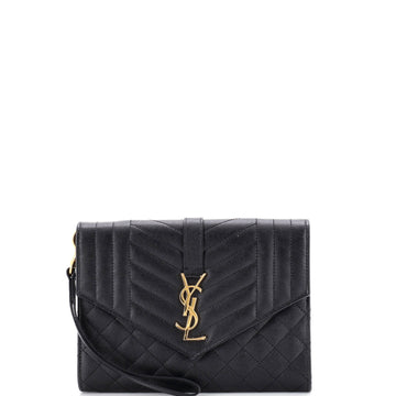 Saint Laurent Classic Monogram Envelope Wristlet Clutch Mixed Matelasse Leather