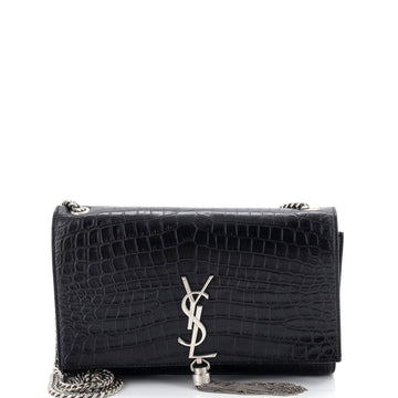 Saint Laurent Classic Monogram Tassel Crossbody Bag Crocodile Embossed Leather Medium