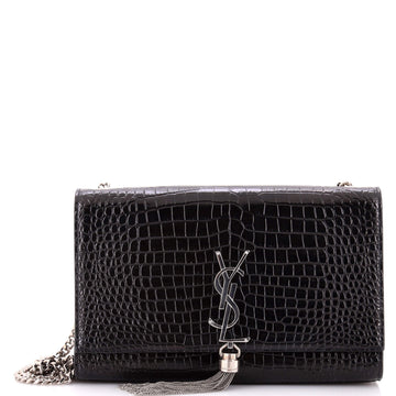 Saint Laurent Classic Monogram Tassel Crossbody Bag Crocodile Embossed Leather Medium