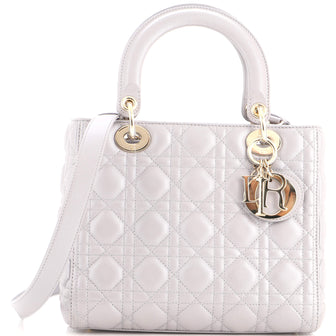 Christian Dior Lady Dior Bag Cannage Quilt Metallic Leather Medium
