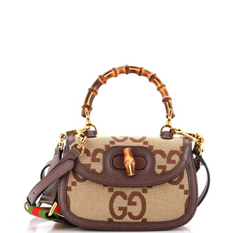 Gucci Bamboo 1947 Top Handle Bag Jumbo GG Canvas Small
