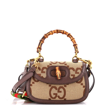 Gucci Bamboo 1947 Top Handle Bag Jumbo GG Canvas Small