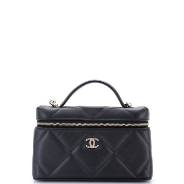 Chanel Classic Top Handle Slim Vanity Case with Chain Quilted Caviar Small