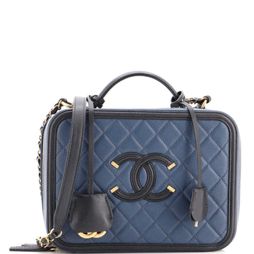 Chanel Filigree Vanity Case Quilted Caviar Large