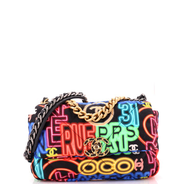 Chanel 19 Flap Bag Quilted Graffiti Print Fabric Medium