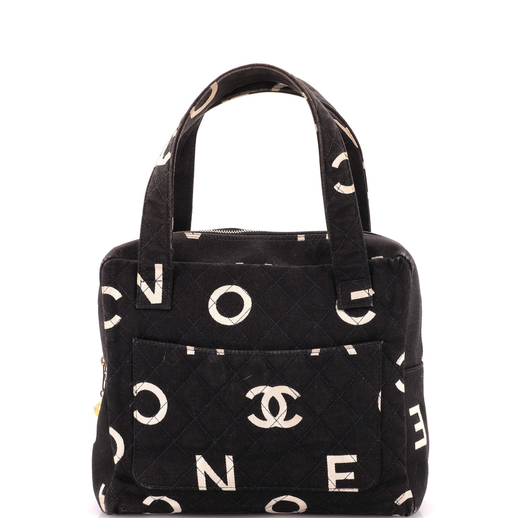 Chanel Vintage Coco Logo Zip Around Handle Bag Quilted Printed