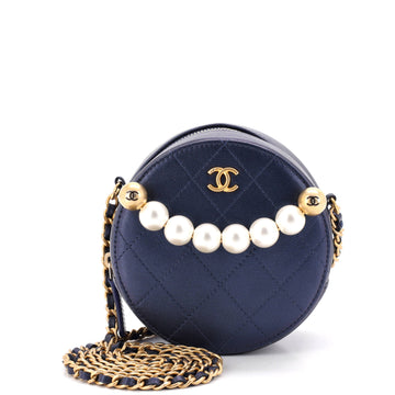Chanel Chic Pearls Round Clutch with Chain Quilted Lambskin