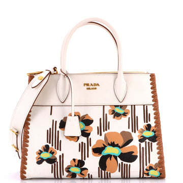 Prada Paradigme Tote Whipstitch Printed Leather Medium