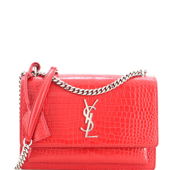 Saint Laurent Sunset Crossbody Bag Crocodile Embossed Leather Medium
