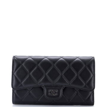 Chanel CC Gusset Classic Flap Wallet Quilted Lambskin Long