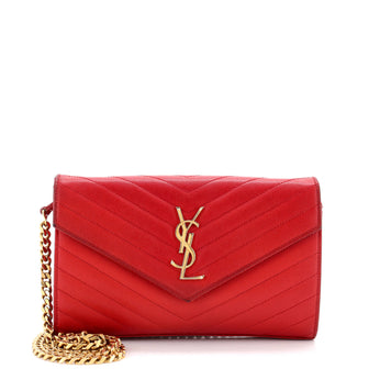 Saint Laurent Classic Monogram Wallet on Chain Matelasse Chevron Leather Medium