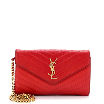 Saint Laurent Classic Monogram Wallet on Chain Matelasse Chevron Leather Medium