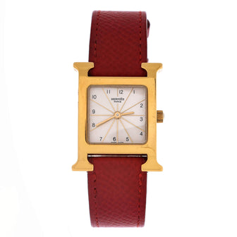 Hermes Heure H Quartz Watch Plated Metal and Leather 21