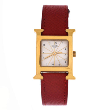 Hermes Heure H Quartz Watch Plated Metal and Leather 21