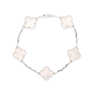 Van Cleef & Arpels Vintage Alhambra 5 Motifs Bracelet 18K White Gold and Mother of Pearl