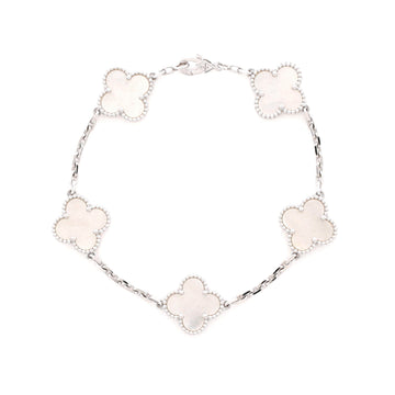 Van Cleef & Arpels Vintage Alhambra 5 Motifs Bracelet 18K White Gold and Mother of Pearl