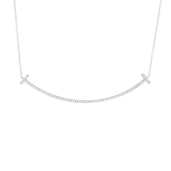 Tiffany & Co. T Smile Pendant Necklace 18K White Gold with Diamonds Large