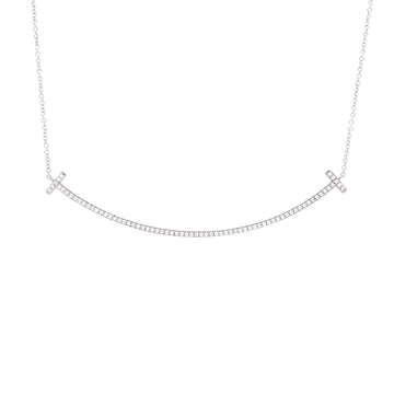 Tiffany & Co. T Smile Pendant Necklace 18K White Gold with Diamonds Large