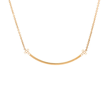 Tiffany & Co. T Smile Pendant Necklace 18K Yellow Gold with Diamonds Small