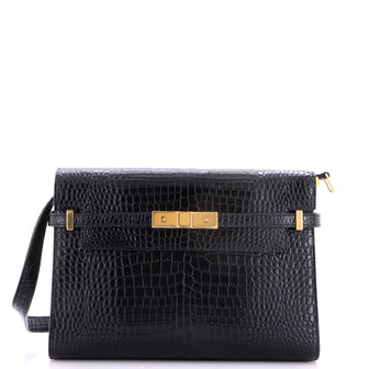 Saint Laurent Manhattan Shoulder Bag Crocodile Embossed Leather Medium