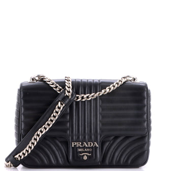 Prada Chain Flap Shoulder Bag Diagramme Quilted Leather Large