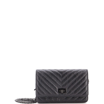 Chanel So Black Reissue 2.55 Wallet on Chain Chevron Aged Calfskin