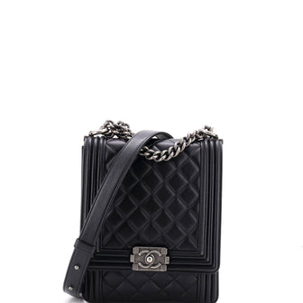 Chanel North South Boy Flap Bag Quilted Lambskin Small