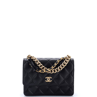 Chanel CC Bow Double Chain Handle Wallet on Chain Quilted Caviar Mini