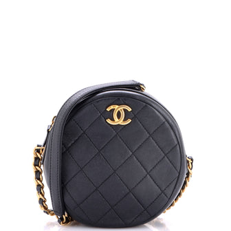 Chanel Round Chain Crossbody Bag Quilted Caviar Small