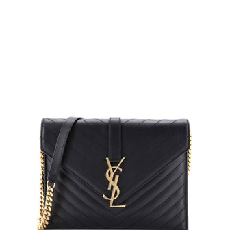 Saint Laurent Classic Monogram Envelope Chain Bag Matelasse Chevron Leather Medium