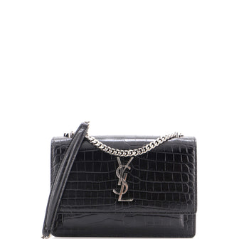 Saint Laurent Sunset Chain Wallet Crocodile Embossed Leather