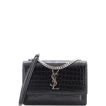 Saint Laurent Sunset Chain Wallet Crocodile Embossed Leather