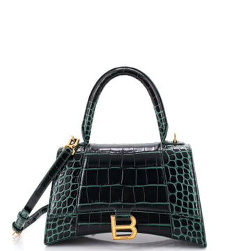 Balenciaga Hourglass Top Handle Bag Crocodile Embossed Leather Small