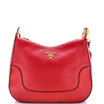 Prada Striped Strap Zip Hobo Vitello Daino Medium