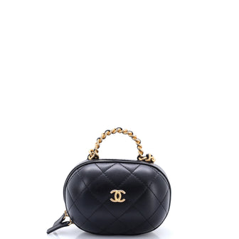 Chanel CC Bubble Top Handle Vanity Case with Chain Quilted Lambskin Small