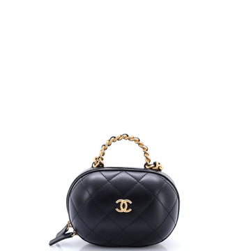 Chanel CC Bubble Top Handle Vanity Case with Chain Quilted Lambskin Small