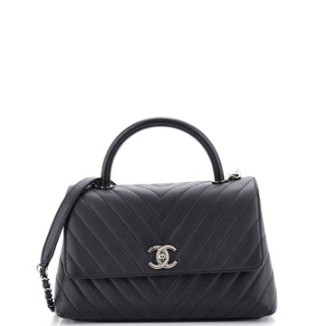 Chanel Coco Top Handle Bag Chevron Caviar Small