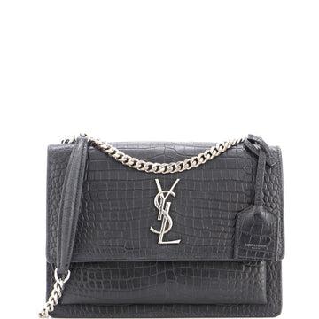 Saint Laurent Sunset Crossbody Bag Crocodile Embossed Leather Medium