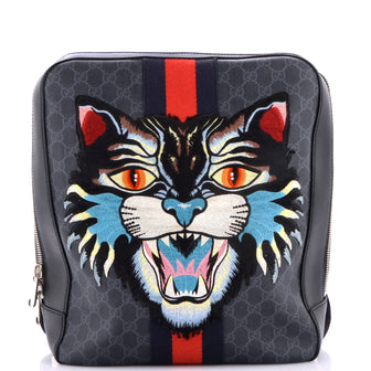 Gucci Angry Cat Web Backpack GG Coated Canvas with Applique Medium