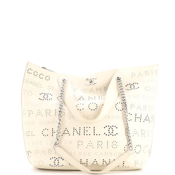 Chanel Logo Eyelets Shopping Tote Perforated Calfskin Medium