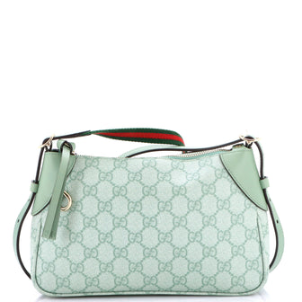 Gucci Emblem Shoulder Bag GG Coated Canvas with Leather Small