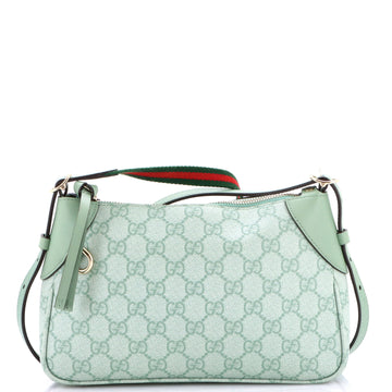 Gucci Emblem Shoulder Bag GG Coated Canvas with Leather Small