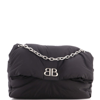 Balenciaga Monaco Chain Flap Shoulder Bag Nylon Large