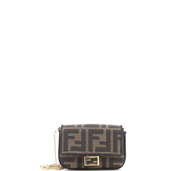 Fendi Chain Baguette Charm Bag Zucca Coated Canvas Nano