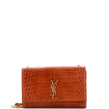 Saint Laurent Classic Monogram Crossbody Bag Crocodile Embossed Leather Medium