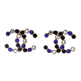 Chanel CC Stud Earrings Metal with Multicolor Crystals