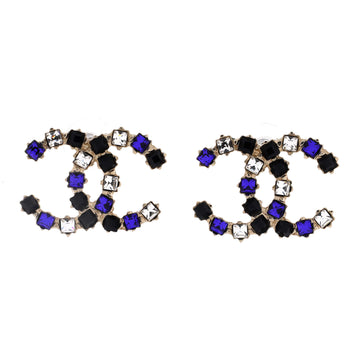 Chanel CC Stud Earrings Metal with Multicolor Crystals