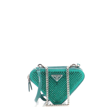 Prada Triangle Double Pouch Crossbody Crystal Embellished Satin Mini