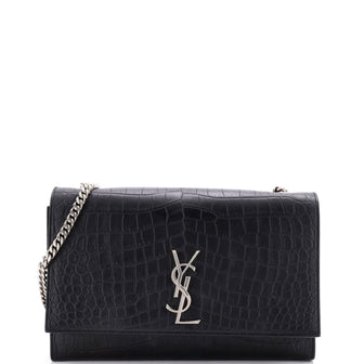 Saint Laurent Classic Monogram Crossbody Bag Crocodile Embossed Leather Large