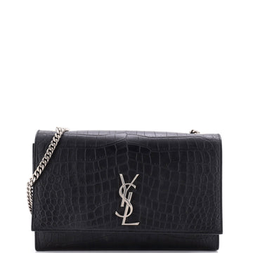 Saint Laurent Classic Monogram Crossbody Bag Crocodile Embossed Leather Large